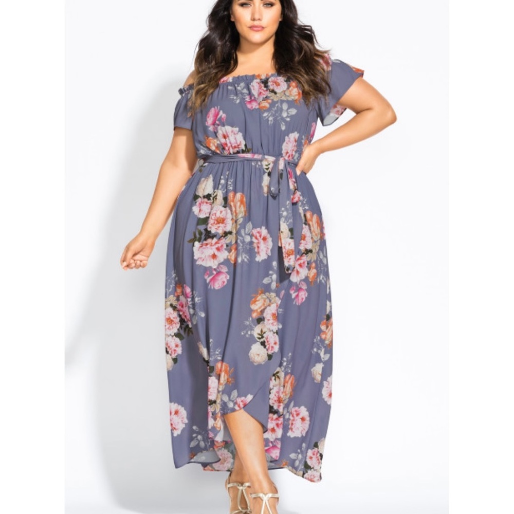 NWT City Chic floral maxi dress with off the shoulder neckline.